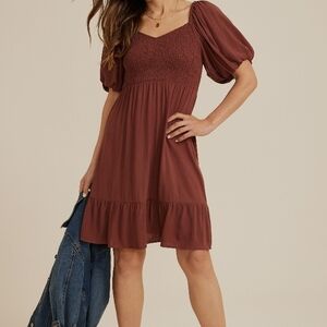 NWT Maurices Brown Puff Sleeve Dress